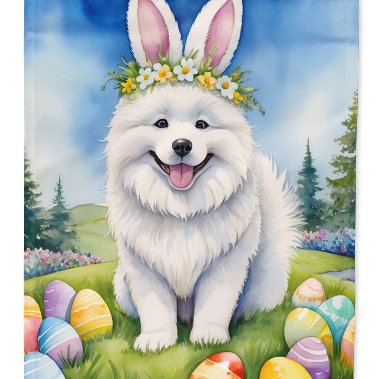 Edge Collections - 28" X 40" - Multicolor - Samoyed Easter Egg Hunt Large Decorative Yard Flag - 1 Piece